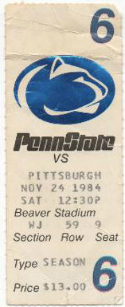 Pitt vs Penn State 11241984 Ticket