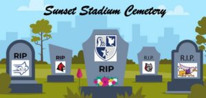 Tombstones of eliminated College Football programs in 2025